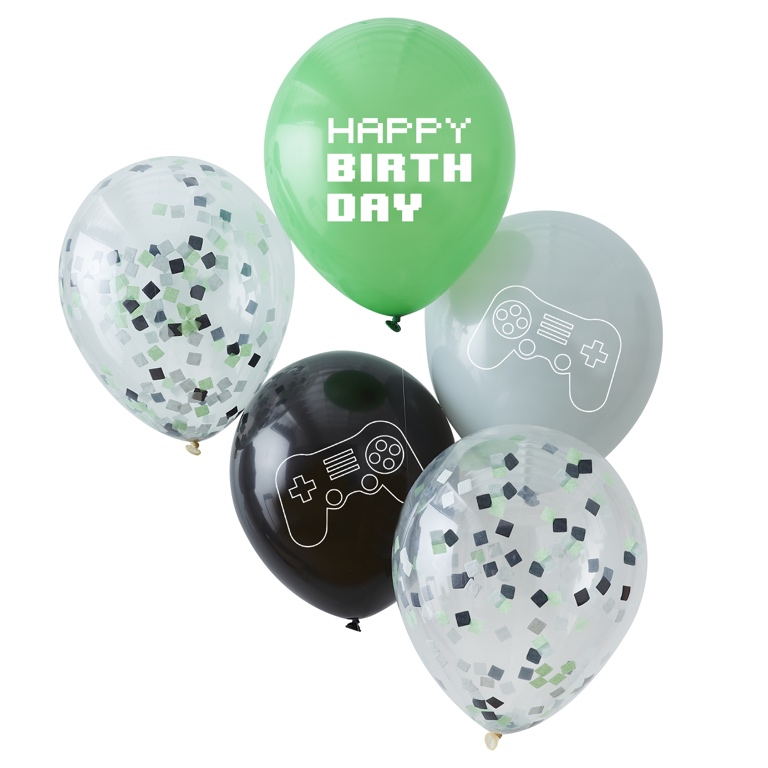 Balónový Set - Čierna, Zelená, Sivá & Konfety (5ks)